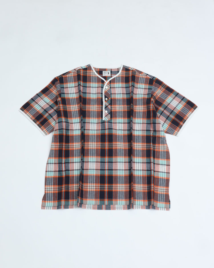 Henley Neck Department   Albert Henley Neck Shirt  Orange MADRAS PLAID