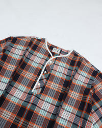 Henley Neck Department   Albert Henley Neck Shirt  Orange MADRAS PLAID