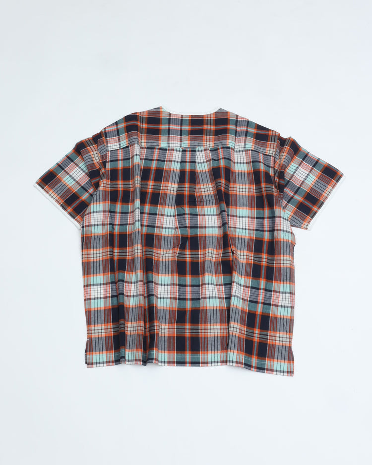 Henley Neck Department   Albert Henley Neck Shirt  Orange MADRAS PLAID