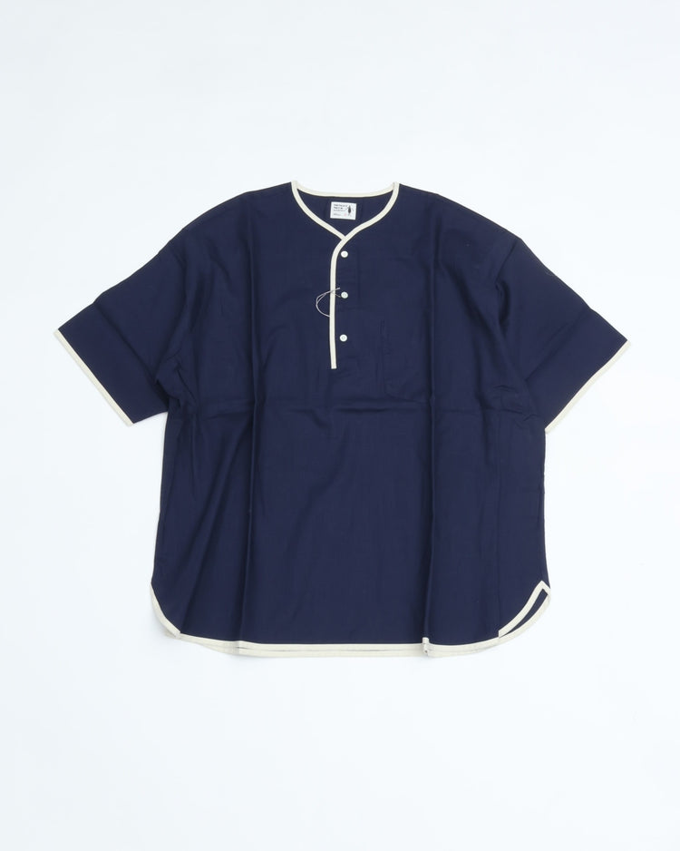 Henley Neck Department   Allen Henley Neck Shirt  Cotton x Linen Navy
