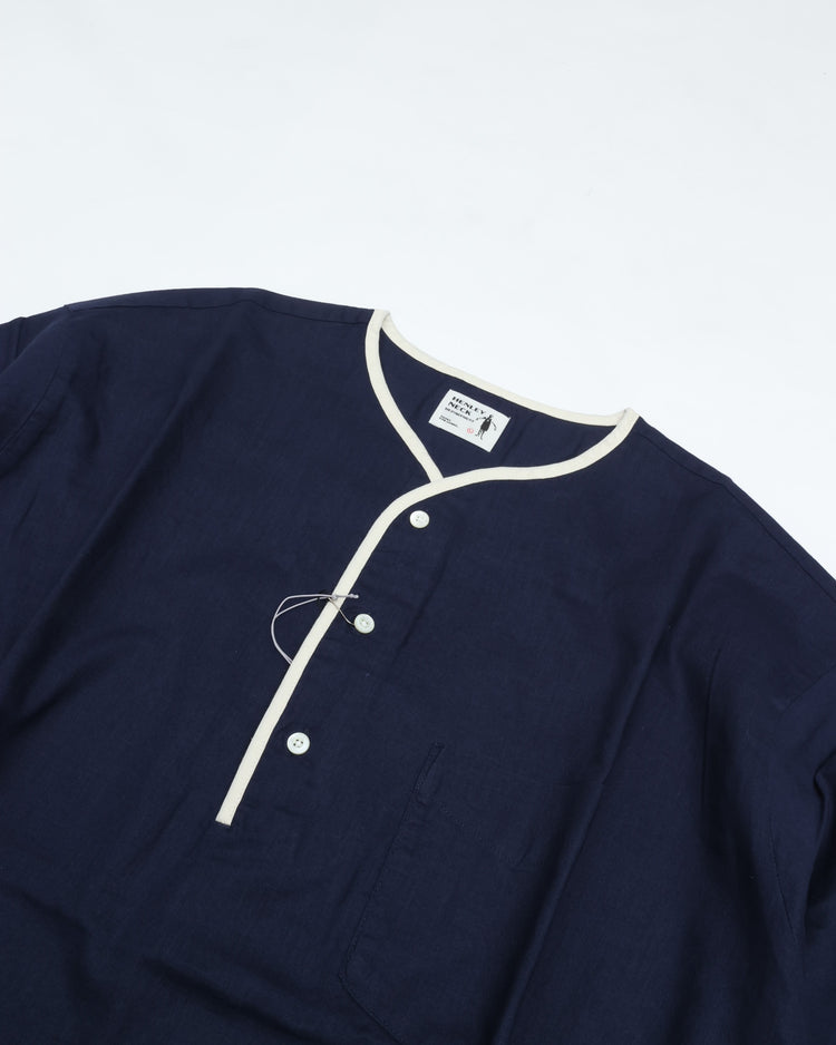 Henley Neck Series Allen Henley Neck Shirt Cotton x Linen Navy