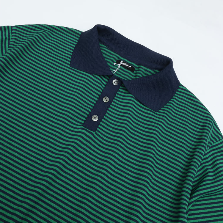 maillot mature (マイヨマチュア)　Border Knit Polo (ボーダー・ニットポロ)  NAVY*GREEN MAK-24172 (コピー)