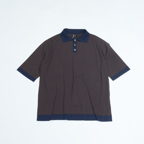 maillot mature (マイヨマチュア)　Border Knit Polo (ボーダー・ニットポロ)  NAVY*BROWN MAK-24172
