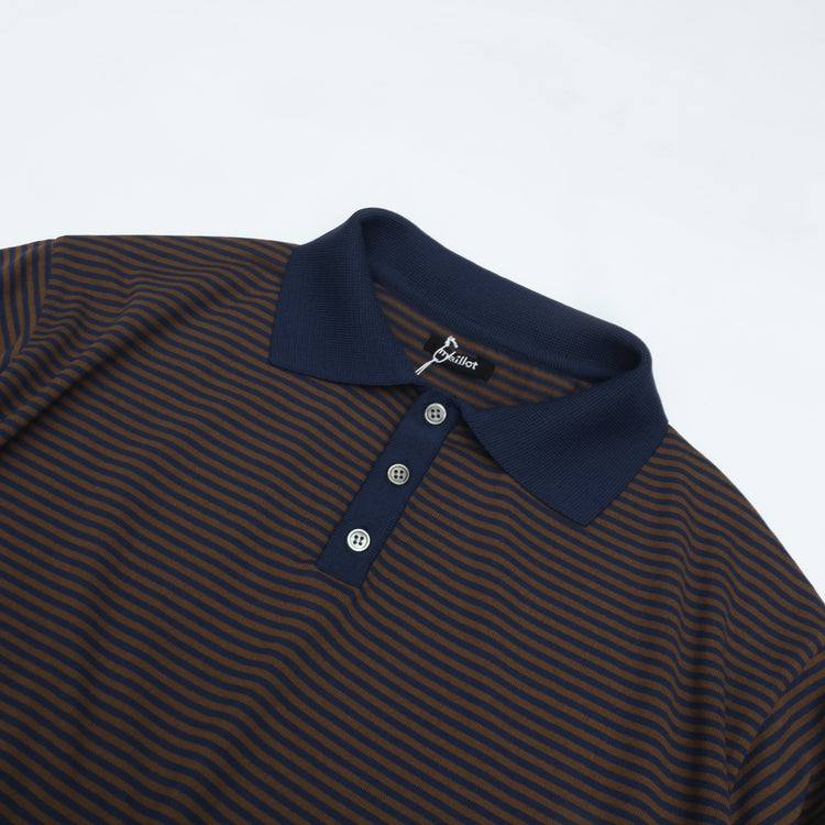 maillot mature (マイヨマチュア)　Border Knit Polo (ボーダー・ニットポロ)  NAVY*BROWN MAK-24172