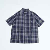 A VONTADE   Italian Open Collar Shirts SS -Check Broad Cloth-VTD-0398-SH NAVY