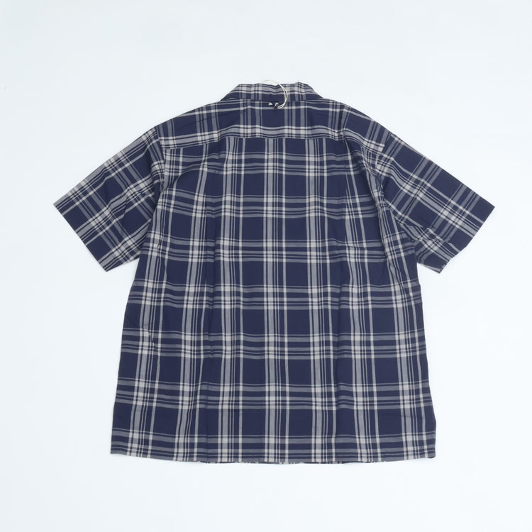 A VONTADE   Italian Open Collar Shirts SS -Check Broad Cloth-VTD-0398-SH NAVY
