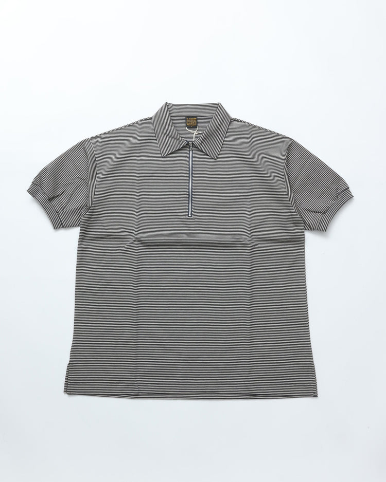 A VONTADE / Compact Border Half Zip Polo SS 9 BLACK*ECRU
