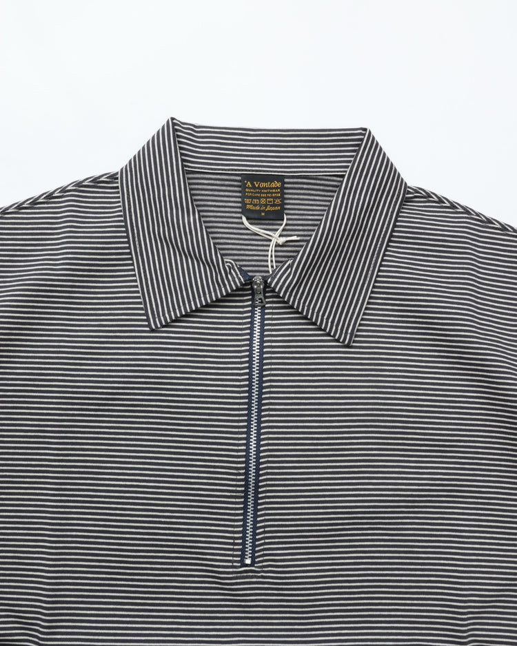 A VONTADE / Compact Border Half Zip Polo SS 9 BLACK*ECRU