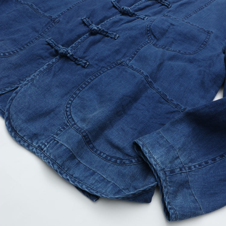 PORTER CLASSIC INDIGO LINEN CHINESE JACKET