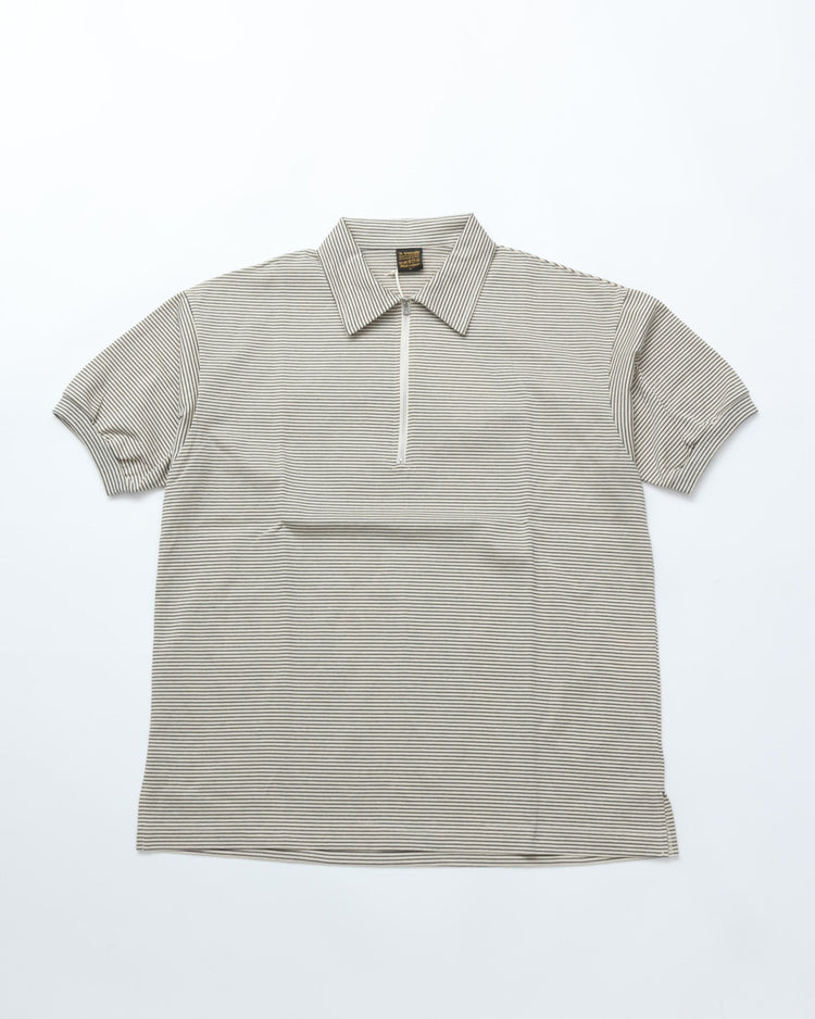 A VONTADE / Compact Border Half Zip Polo SS 1 ECRU*MARINE