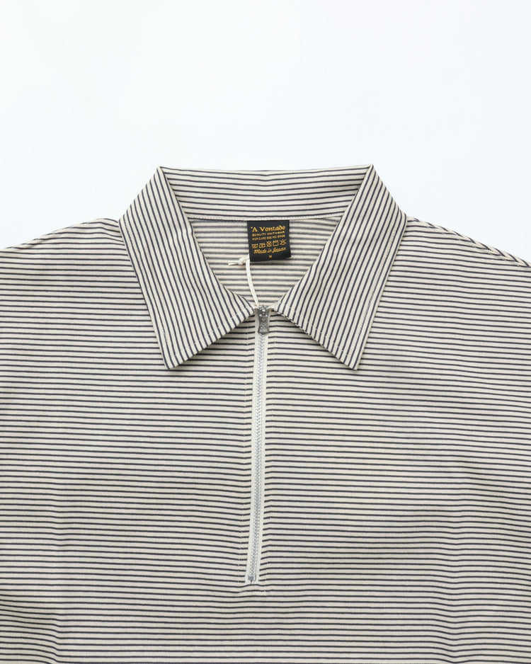 A VONTADE / Compact Border Half Zip Polo SS 1 ECRU*MARINE