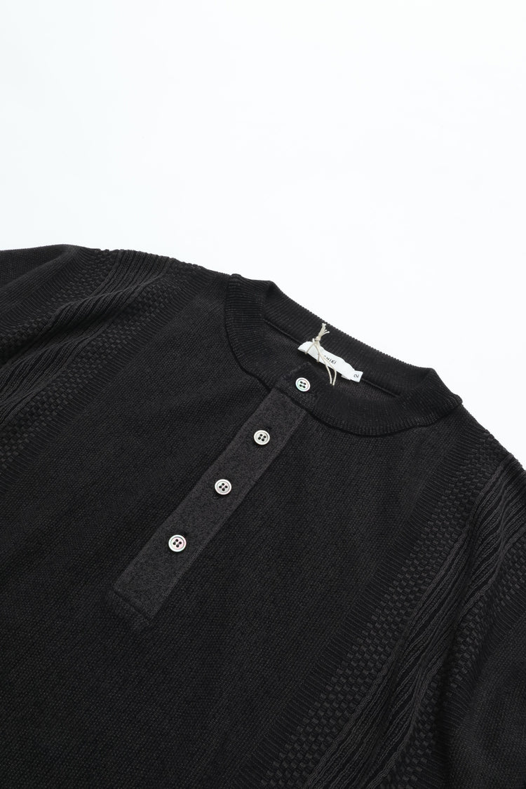 YASHIKI Ryokufu Henley Knit (Green Wind) YSK-26SS-KN13 BLACK