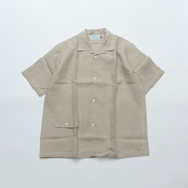 WORKERS  Open Collar Shirt, Ecru Linen