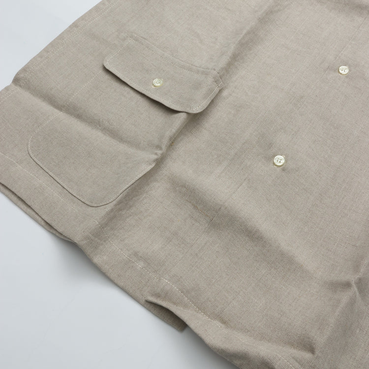 WORKERS  Open Collar Shirt, Ecru Linen