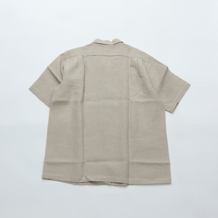 WORKERS  Open Collar Shirt, Ecru Linen
