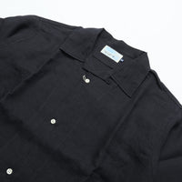 WORKERS Open Collar Shirt, Black Linen