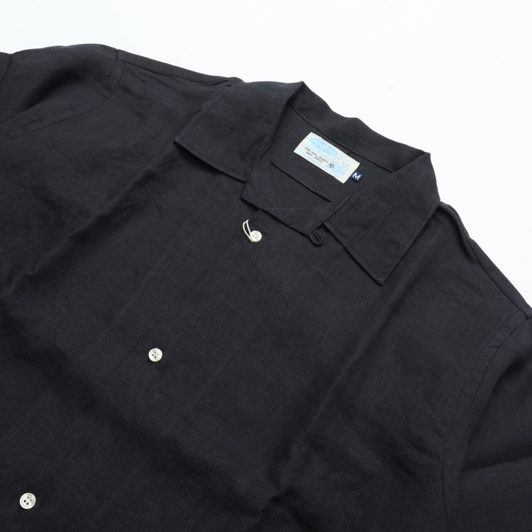 WORKERS Open Collar Shirt, Black Linen