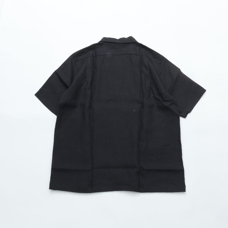 WORKERS Open Collar Shirt, Black Linen