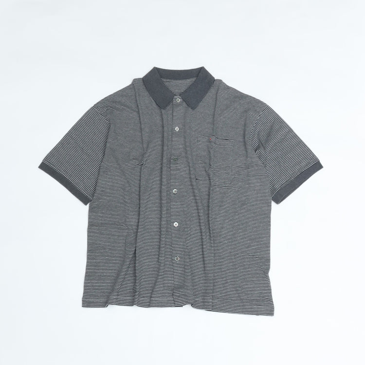 PORTER CLASSIC H/W BEATNIK BORDER OPEN POLO SHIRT GRAY BLACK