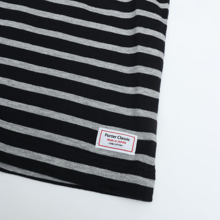PORTER CLASSIC H/W BEATNIK BORDER OPEN POLO SHIRT BLACK
