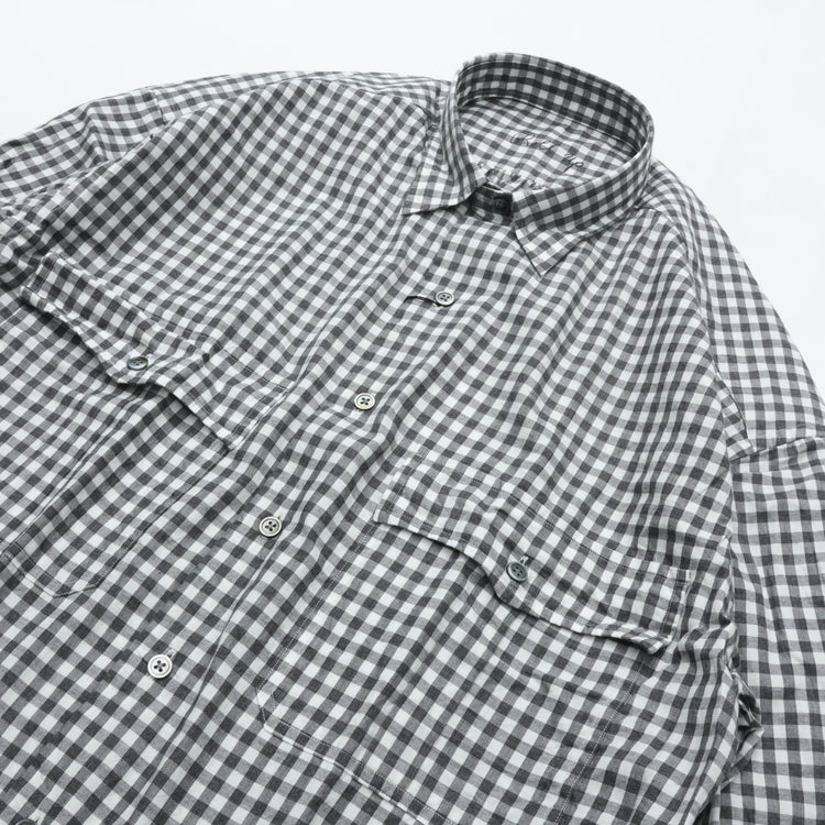 PORTER CLASSIC ROLL UP HEATHER GINGHAM CHECK SHIRT (GIZA 120/2)