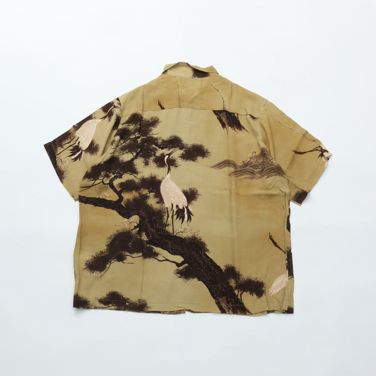 REMI RELIEF Crane Pattern Aloha Shirt RN30389013 BEIGE