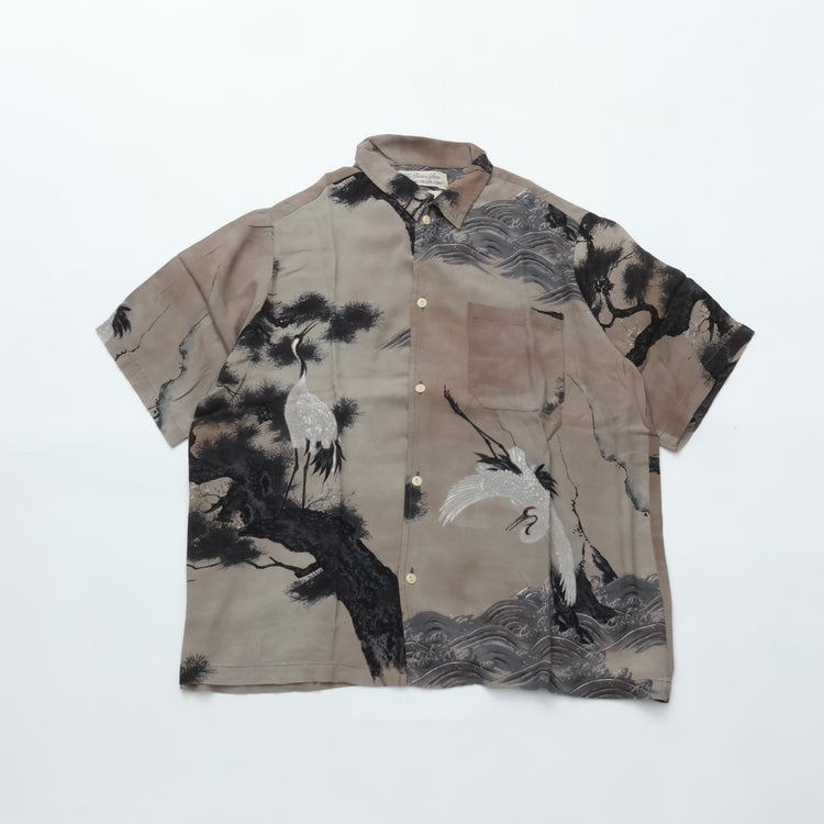 REMI RELIEF Crane Pattern Aloha Shirt RN30389013 GREY