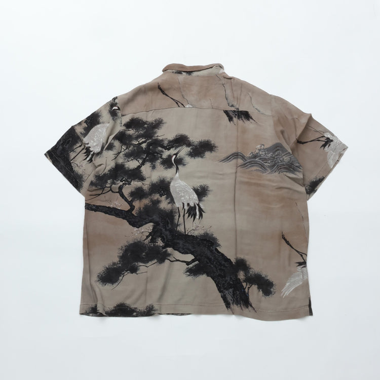 REMI RELIEF Crane Pattern Aloha Shirt RN30389013 GREY
