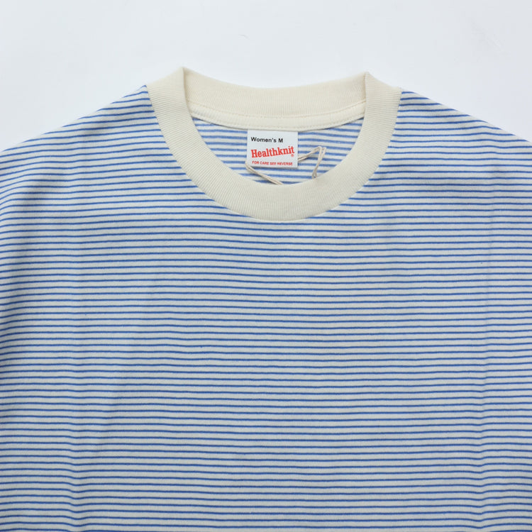 Healthknit / Narrow Border Crew Neck Short Sleeve T-Shirt Women's Natural Blue 