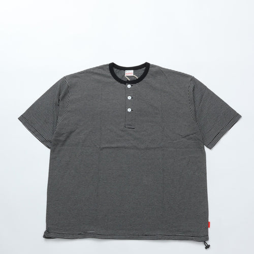 Healthknit / Narrow Border Jersey Wide Henleyneck S/S BLACK/NATURAL