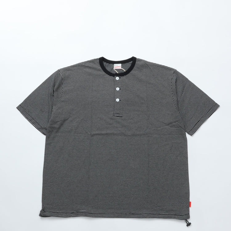 Healthknit / Narrow Border Jersey Wide Henleyneck S/S　BLACK/NATURAL
