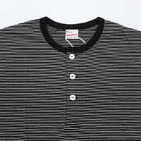 Healthknit / Narrow Border Jersey Wide Henleyneck S/S　BLACK/NATURAL