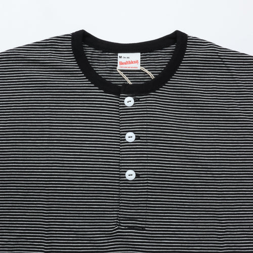 Healthknit / Narrow Border Jersey Wide Henleyneck S/S BLACK/NATURAL