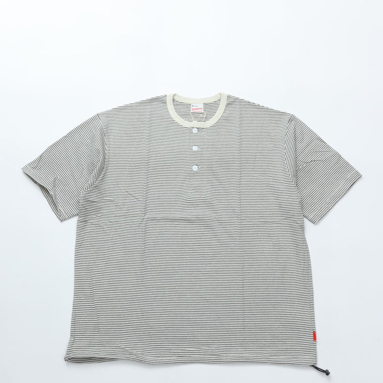 Healthknit / Narrow Border Jersey Wide Henleyneck S/S NATURAL/BLACK
