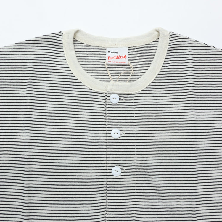 Healthknit / Narrow Border Jersey Wide Henleyneck S/S NATURAL/BLACK