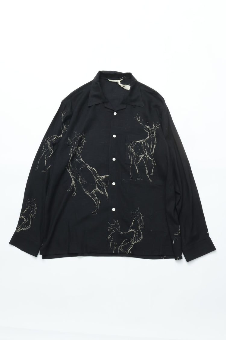 OLD JOE BRAND ORIGINAL PRINTED OPEN COLLAR SHIRTS (ANIMAL DRAWING) Long-sleeve 261OJ-SH18