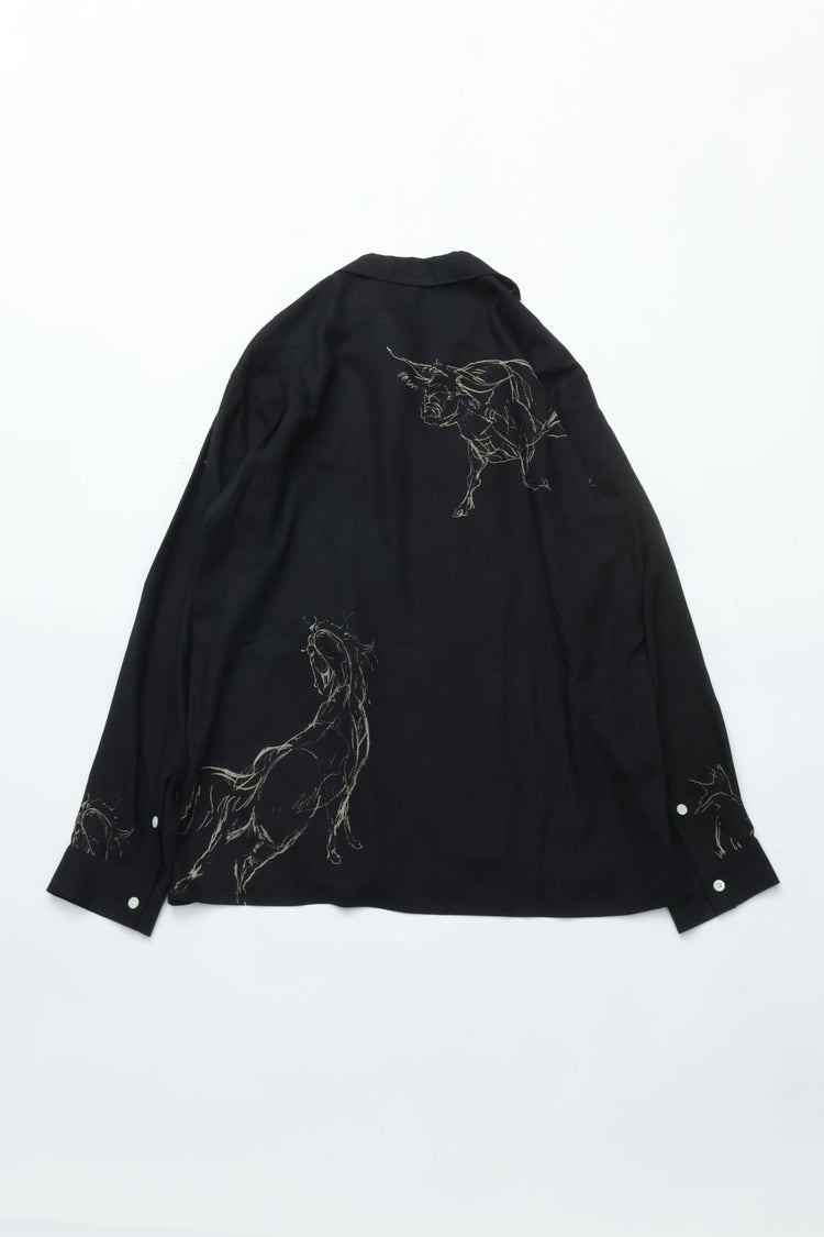 OLD JOE BRAND ORIGINAL PRINTED OPEN COLLAR SHIRTS (ANIMAL DRAWING) Long-sleeve 261OJ-SH18