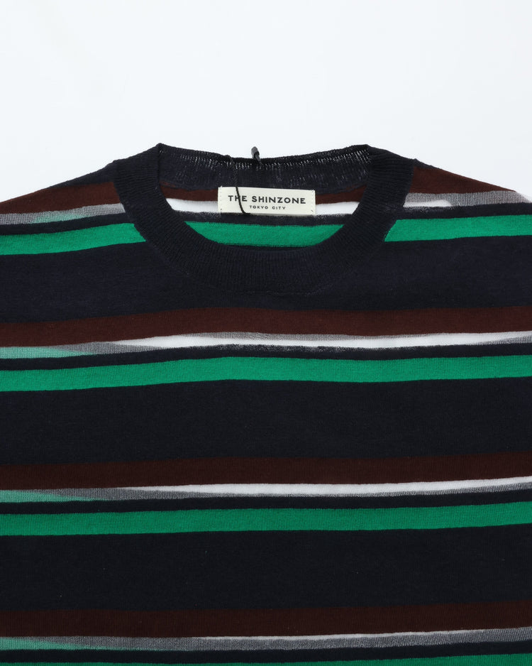 THE SHINZONE / MULTI STRIPED CREW NECK KNIT 85 NAVY