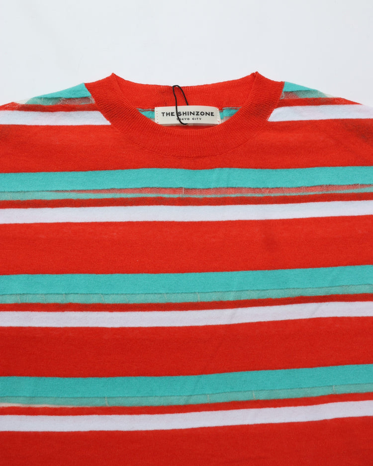 THE SHINZONE / MULTI STRIPED CREW NECK KNIT 24 RED