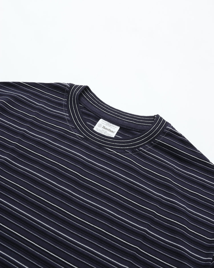 Yonetomi   GARMENT DYED RAMDOM BORDER T-SHIRT 95-262-035 BLACKNAVY*WHITE