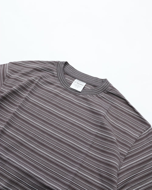 Yonetomi   GARMENT DYED RAMDOM BORDER T-SHIRT 95-262-035 GRAY*WHITE