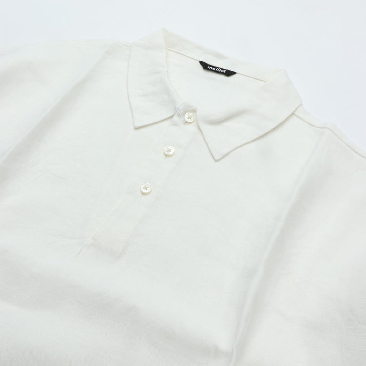 maillot mature (マイヨマチュア) mature canvas linen big polo shirt-Tee OFF WHITE MAS-26162