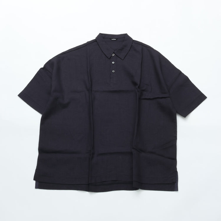 maillot mature (マイヨマチュア) mature canvas linen big polo shirt-Tee NAVY MAS-26162