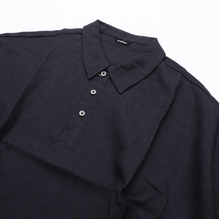 maillot mature (マイヨマチュア) mature canvas linen big polo shirt-Tee NAVY MAS-26162