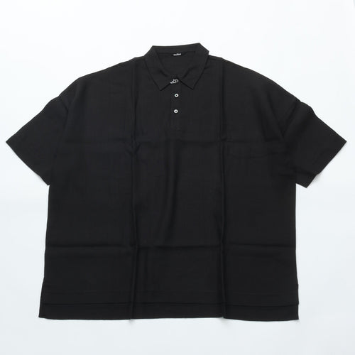 maillot mature (マイヨマチュア) mature canvas linen big polo shirt-Tee BLACK MAS-26162