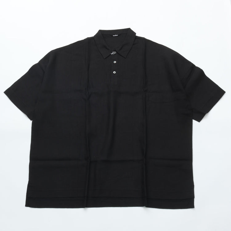 maillot mature (マイヨマチュア) mature canvas linen big polo shirt-Tee BLACK MAS-26162