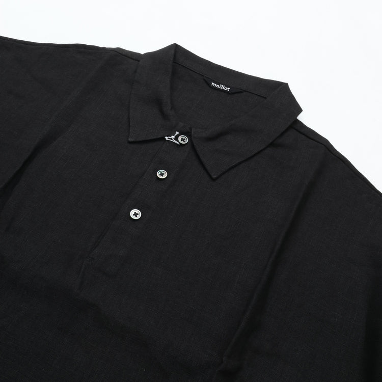 maillot mature (マイヨマチュア) mature canvas linen big polo shirt-Tee BLACK MAS-26162