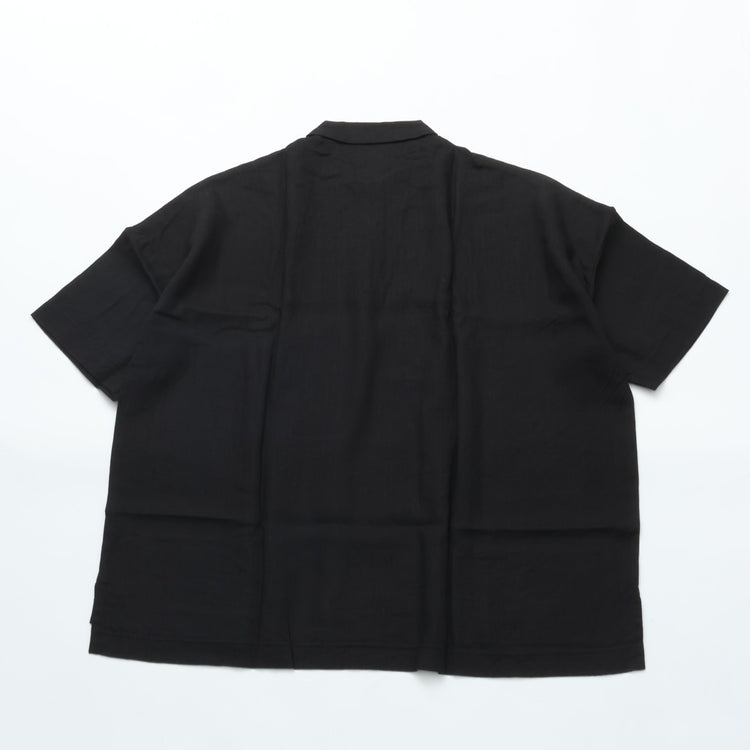maillot mature (マイヨマチュア) mature canvas linen big polo shirt-Tee BLACK MAS-26162