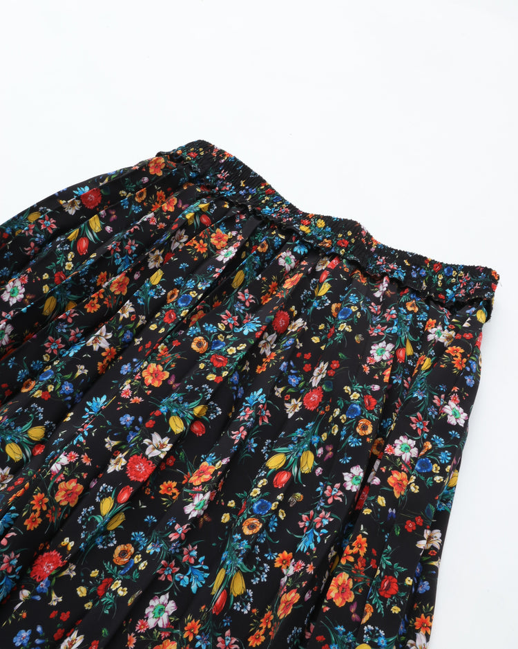 MEYAME  PLEATED SKIRT (FLOWER) MEY-2431 BLACK