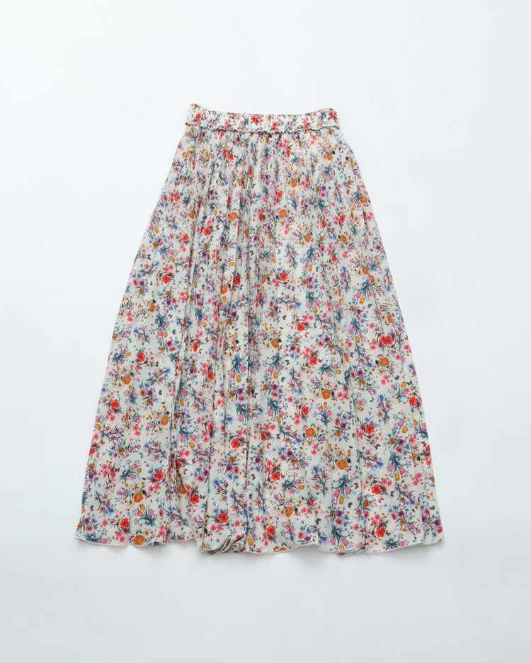 MEYAME  PLEATED SKIRT (FLOWER) MEY-2431 WHITE